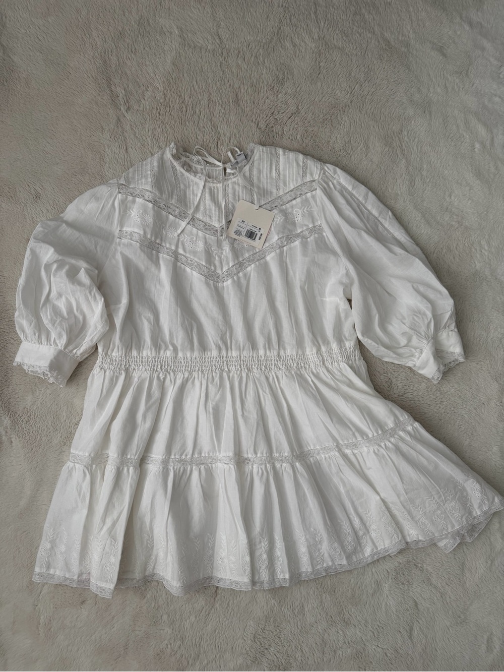 LoveShackFancy White Cotton Lace-Trim Midi Dress